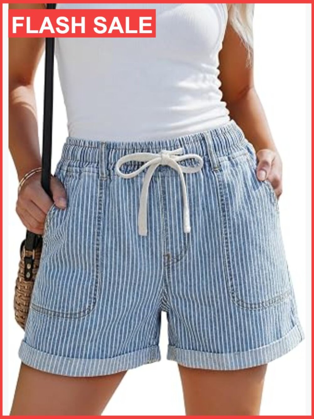 High Waisted Drawstring Elastic Waist Denim Shorts Women Summer Stretchy Jean